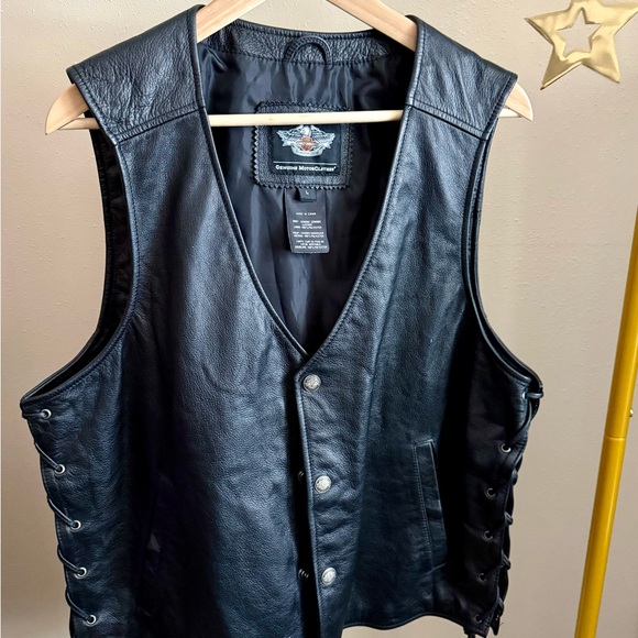 Harley-Davidson Other - Harley-Davidson Leather Motorcycle Vest Mens L Black Lace Up Biker Snap